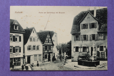 Ansichtskarte AK Marbach 1914 Partie am Schillerhaus mit Brunnen